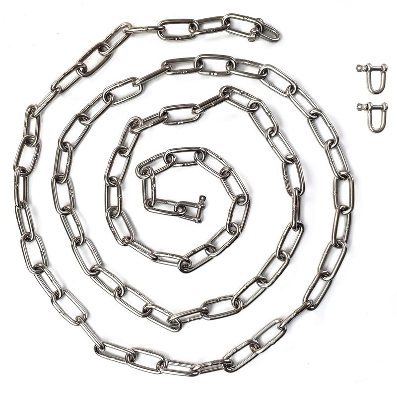 JENSWILL 5/32 inch (4mm) -6.5ft(Length) Stainless Steel 304 Chain,Metal Chain Utility Chain Heavy Duty Chain for Guardrail, Swing, Lifting, Trailer,Pet,Hanging Clothes with 2 Shackles - Image 1